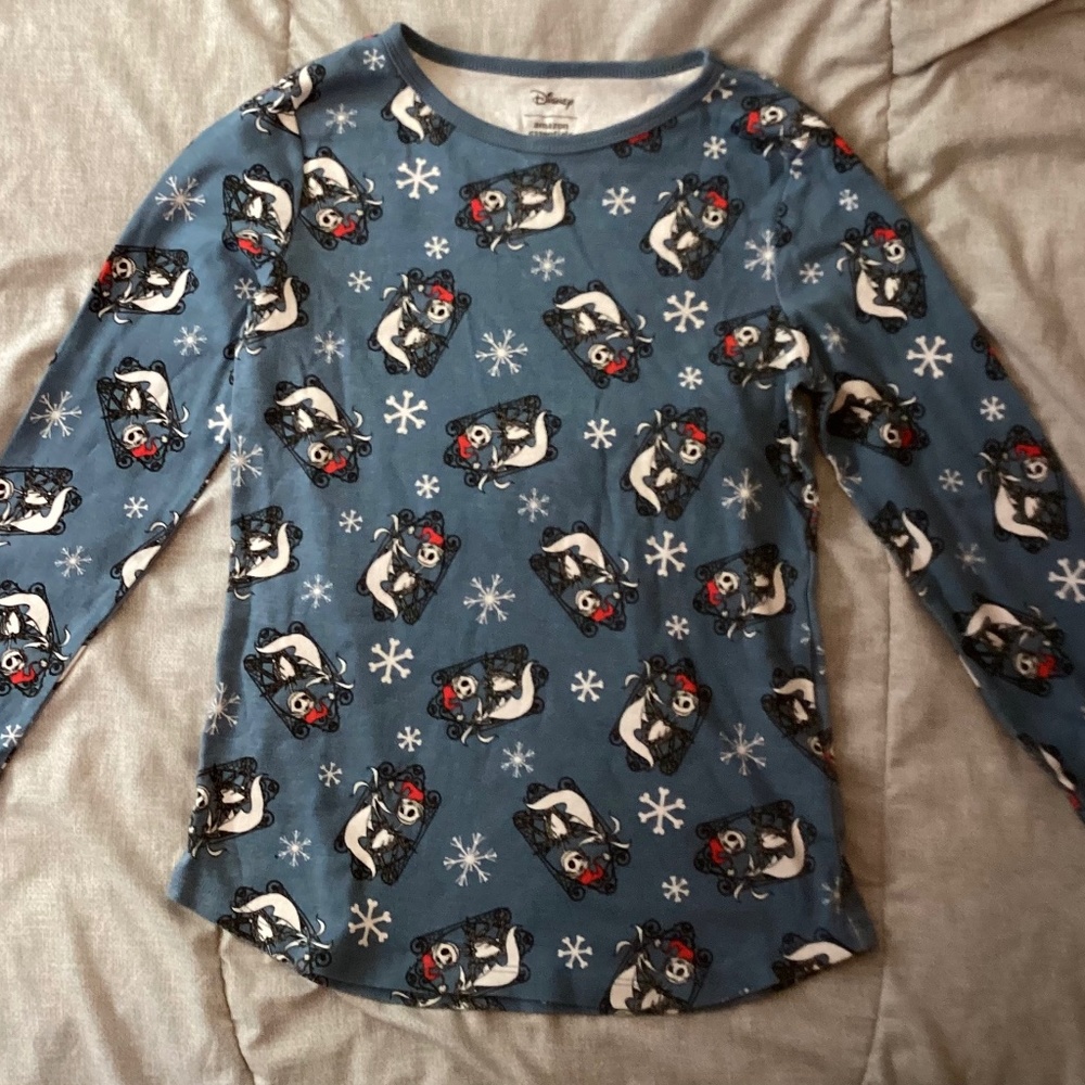 Nightmare Before Christmas Women PJ Shirt Size S Zero Jack Blue Long Sleeve blac